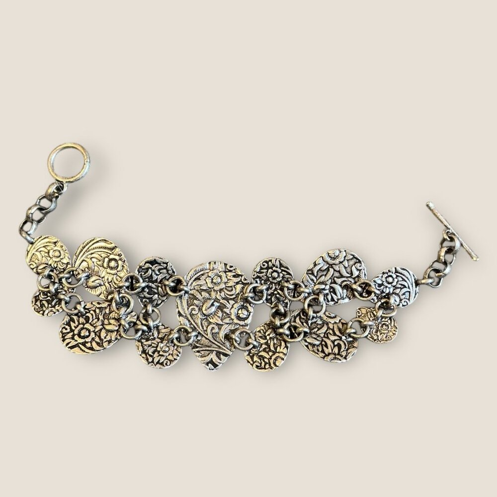 Vintage Style Silver & Blue Stone Charm Bracelets With Floral & Teardrop Designs - Picture 3 of 3
